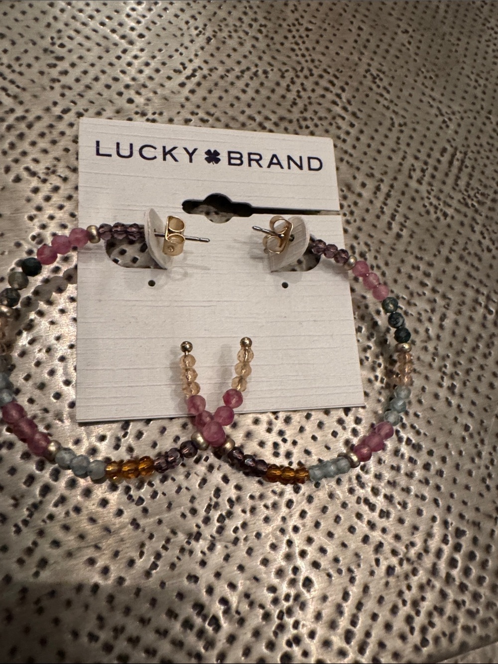 NWT Lucky Brand SEMI-PRECIOUS Beaded Hoop Earrings - Picture 4 of 4